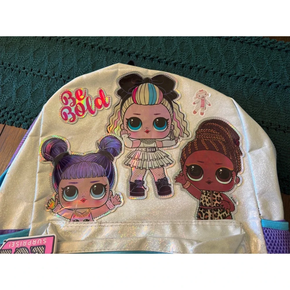 LOL Surprise Be Bold Backpack Holographic Silver Purple Sequin Girls School Bag